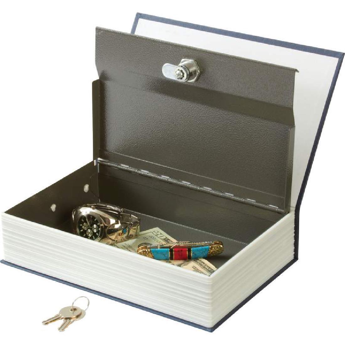 Large Faux Dictionary Safe: Large Faux Dictionary Safe **|**|** Disguised as a dictionary, this safe features a locking metal inner compartment measuring 7-1/4" x 9-7/8" x 2-1/4". Three-digit combination lock. Exterior measures 