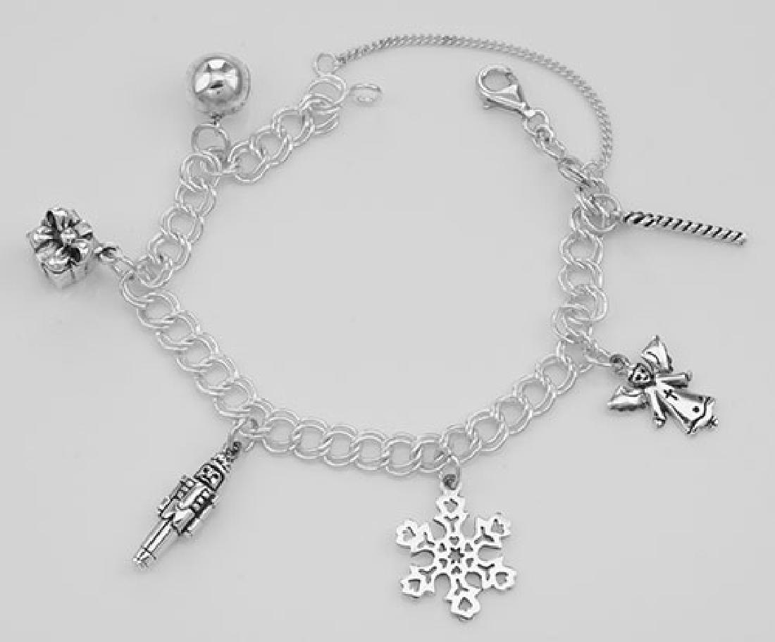 Beautiful Merry Christmas Charm Bracelet - Sterling Sil: Beautiful Merry Christmas Charm Bracelet - Sterling Silver - Holiday **|**|** #B-2760 Sterling Silver Christmas Charm Bracelet with 6 charms: candy cane, angel, snowflake, nutcracker, wrapped present,