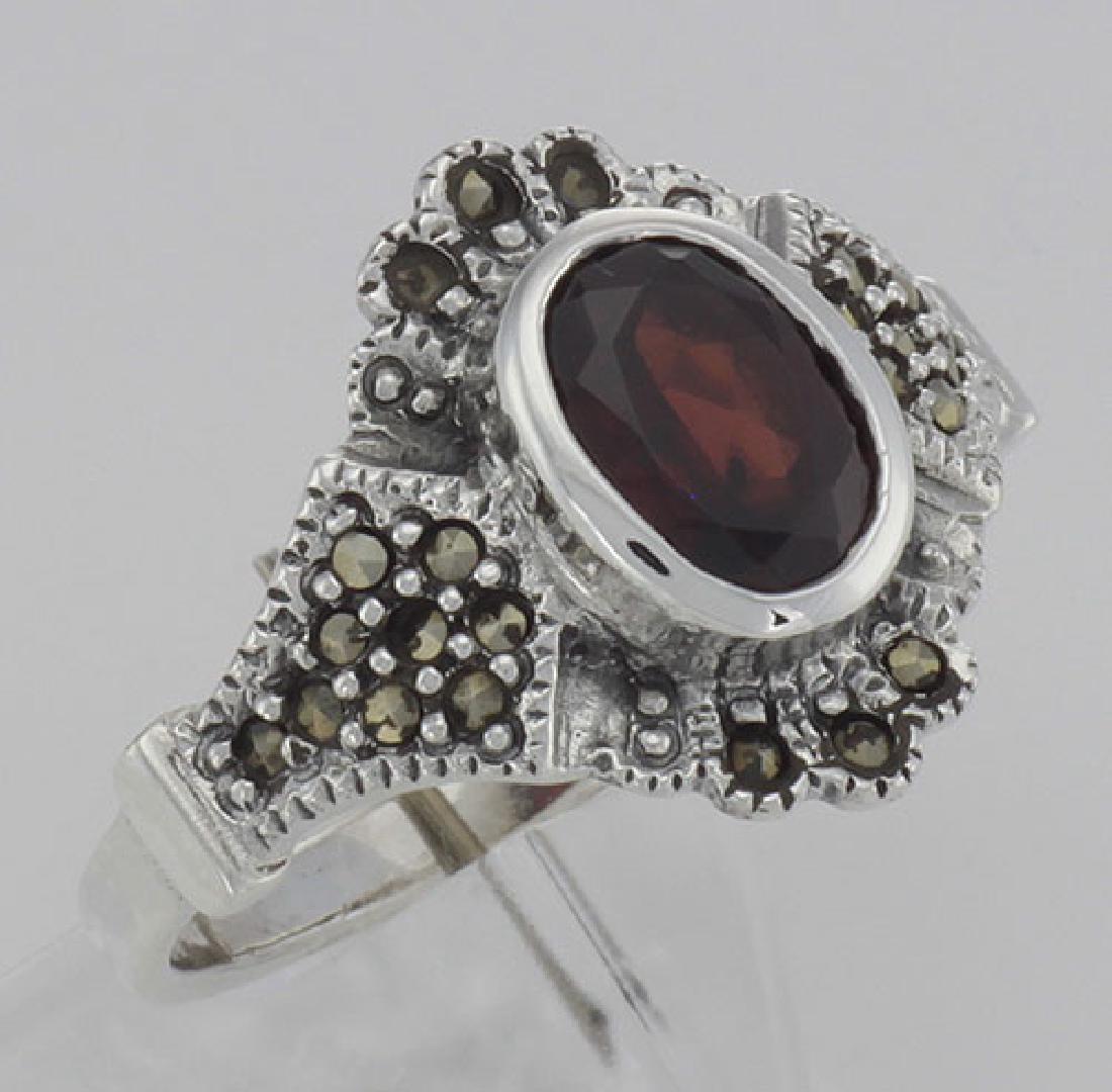 Antique Style Garnet and Marcasite Ring - Sterling Silv: Antique Style Garnet and Marcasite Ring - Sterling Silver **|**|** #R-398-G Sterling Silver Antique Style Garnet Ring with Marcasite. This ring is new and a quality sterling silver antique and collect