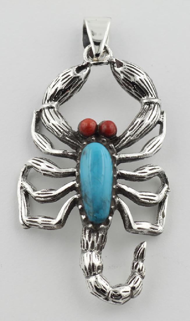 Scorpion Pendant Turquoise / Carnelian Sterling Silver: Scorpion Pendant Turquoise / Carnelian Sterling Silver **|**|** #HP-160 Sterling Silver Scorpion Pendant - Turquoise / Carnelian - Scorpio - This Sterling Silver Scorpion pendant with Turquoise body a