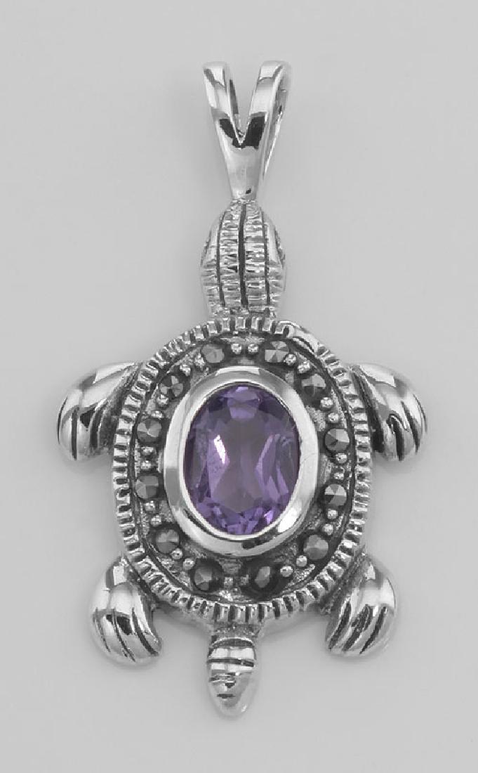 Amethyst and Marcasite Turtle Pendant - Sterling Silver: Amethyst and Marcasite Turtle Pendant - Sterling Silver **|**|** #HP-66 This Sterling Silver Amethyst Turtle Pendant with Marcasite - fine sterling silver pendants. This Pendant is new and a quality s