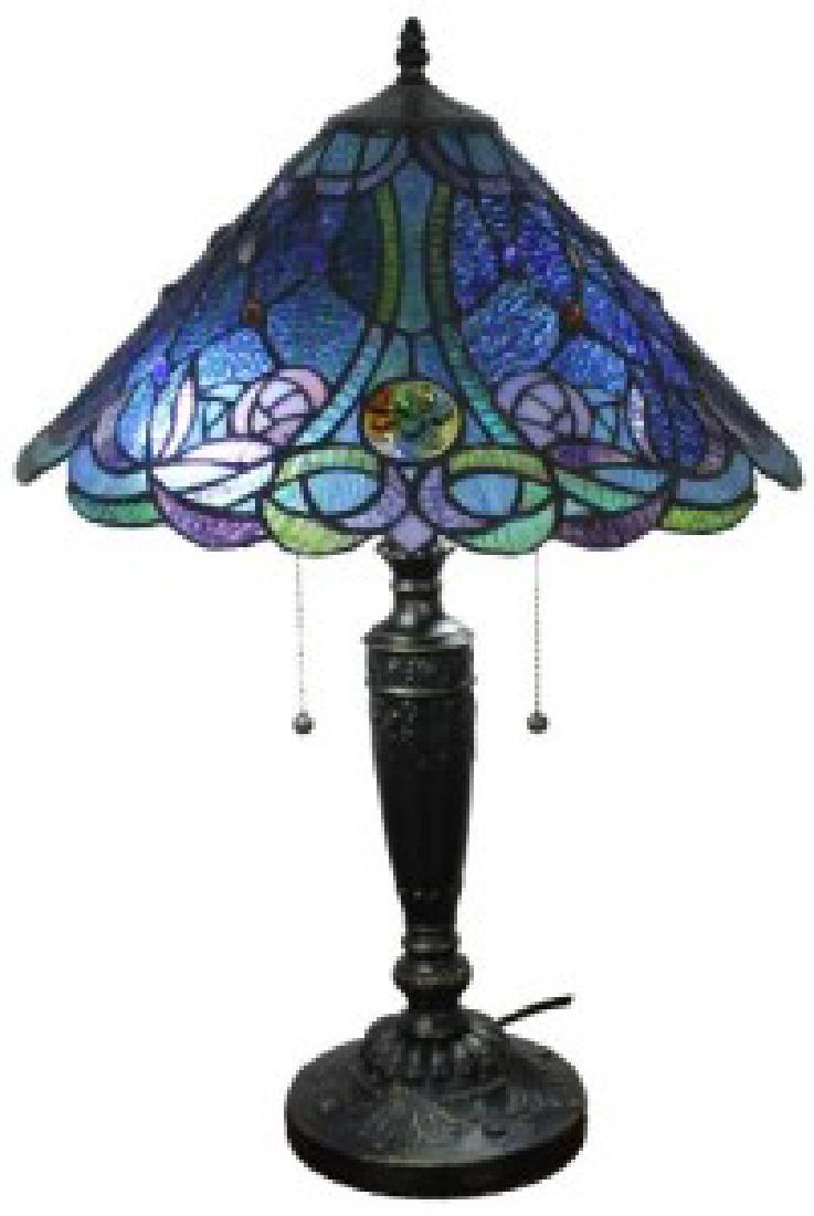 TIFFANY STYLE BLUE TABLE LAMP 24 INCHES TALL: TIFFANY STYLE BLUE TABLE LAMP 24 INCHES TALL **|**|** Handcrafted from 360 glass pieces and 70 pearls, this blue table lamp would be the perfect addition to your home decor. This lamp contains intrica