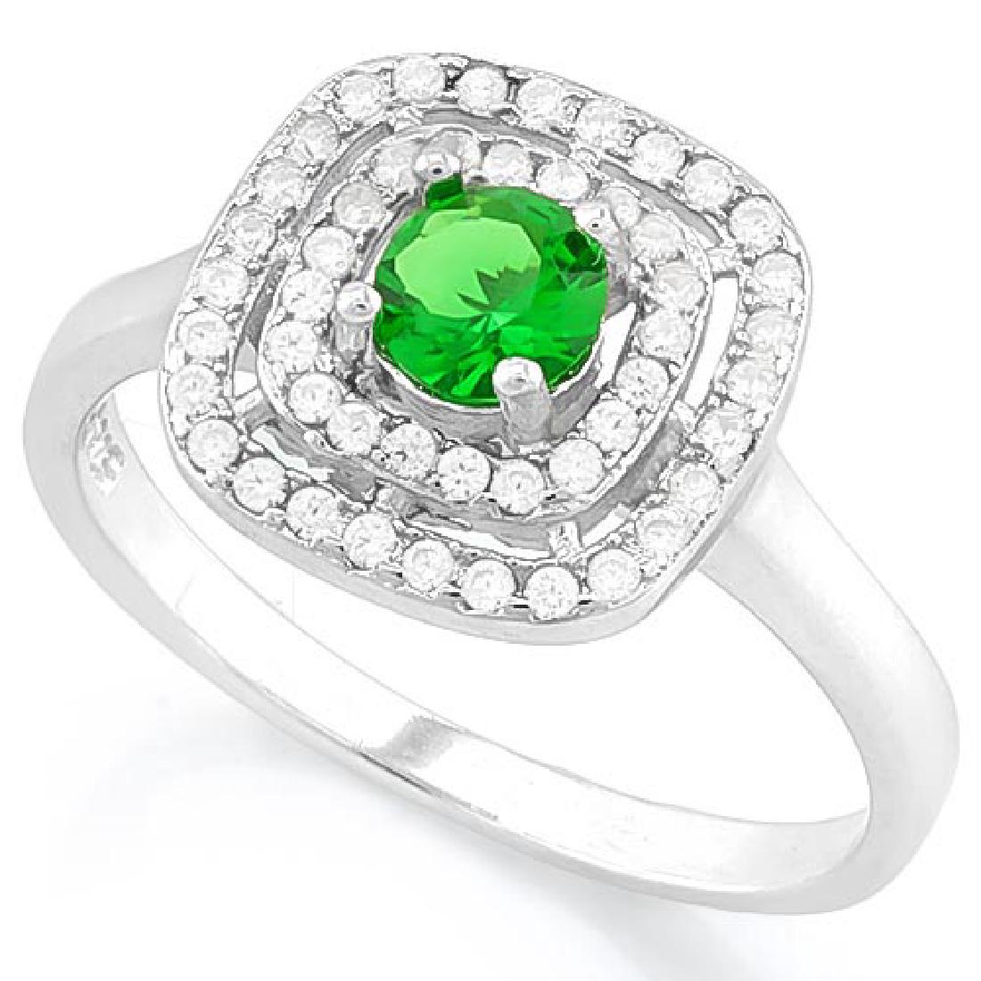 3/5 CARAT CREATED EMERALD & 1/2 CARAT (52 PCS) FLAWLESS: 3/5 CARAT CREATED EMERALD & 1/2 CARAT (52 PCS) FLAWLESS CREATED DIAMOND 925 STERLING SILVER HALO RING **|**|** 3/5 CARAT CREATED EMERALD & 1/2 CARAT (52 PCS) FLAWLESS CREATED DIAMOND 925 STERLING SILV