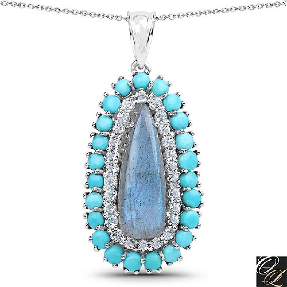 7.66 Carat Genuine Labradorite, Turquoise And Blue Topa: 7.66 Carat Genuine Labradorite, Turquoise And Blue Topaz .925 Sterling Silver Pendant **|**|** 7.66 Carat Genuine Labradorite, Turquoise And Blue Topaz .925 Sterling Silver Pendant #IRS42297