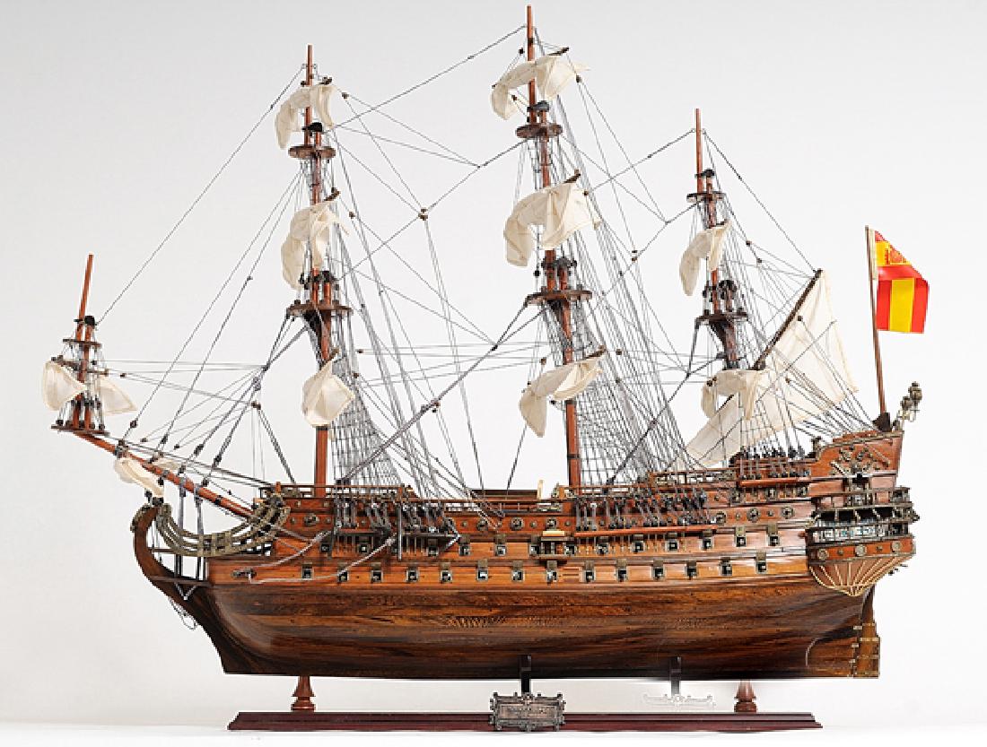 HAND MADE WOODEN San Felipe Medium W/COA: HAND MADE WOODEN San Felipe Medium W/COA **|**|** Specification: L60CM/28X9.5X26 INCHES. The San Felipe was built by King of Spain and launched in 1690, was one of the most beautiful Spanish galleons 