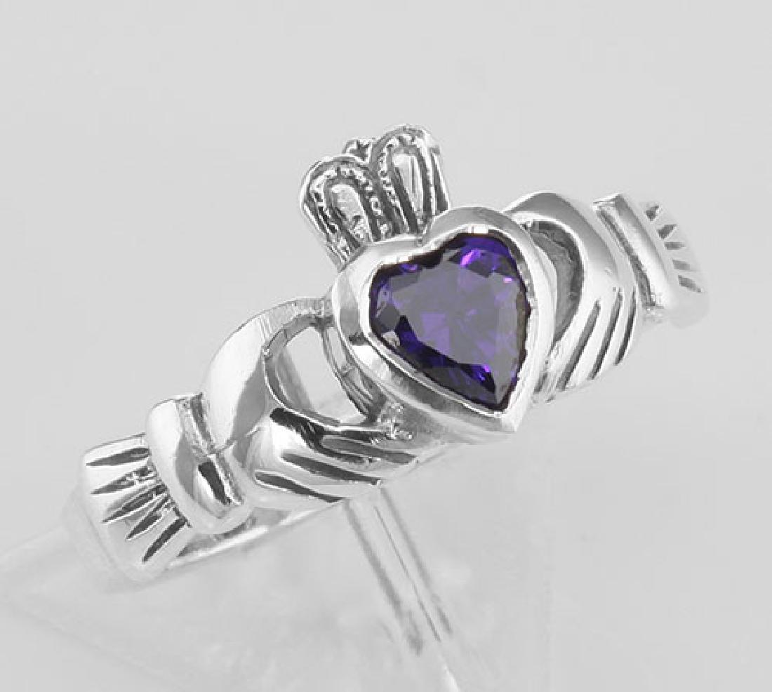 Irish Claddagh Ring w/ Amethyst CZ Gemstone - Sterling: Irish Claddagh Ring w/ Amethyst CZ Gemstone - Sterling Silver **|**|** #R-8172-AM Sterling Irish Claddagh Ring w/ Amethyst CZ - Silver 925. The traditional wedding ring of the Irish since the 17th Cen
