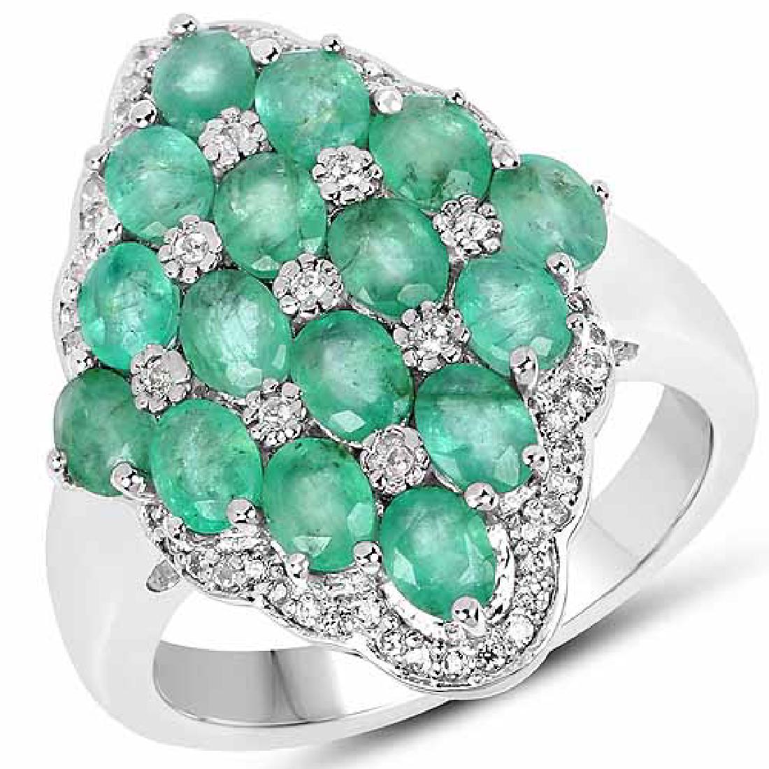2.68 Carat Zambian Emerald and White Zircon .925 Streli: 2.68 Carat Zambian Emerald and White Zircon .925 Streling Silver Ring **|**|** 2.68 Carat Zambian Emerald and White Zircon .925 Streling Silver Ring #IRS75429