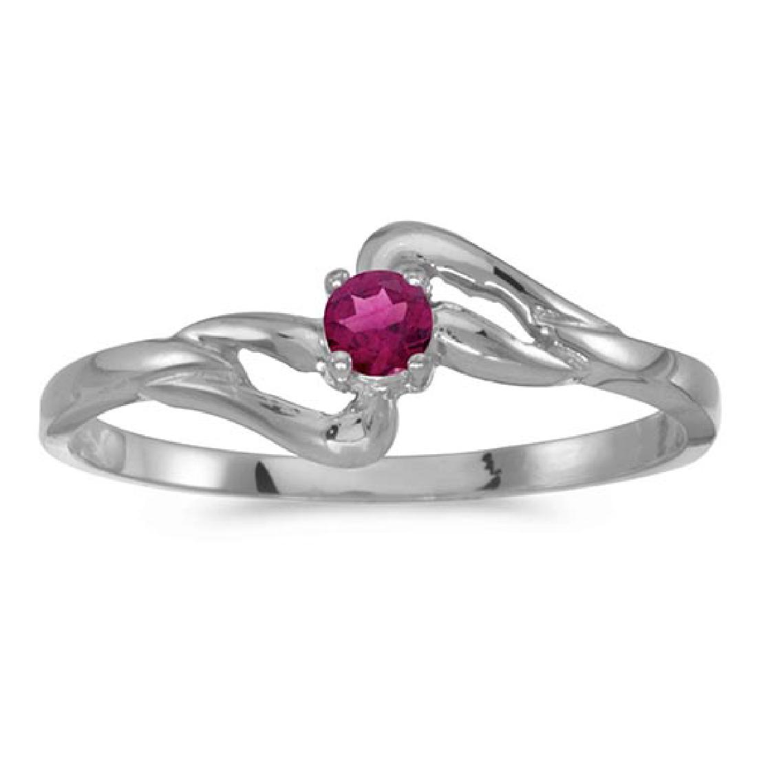 Certified 14k White Gold Round Rhodolite Garnet Ring 0.: Certified 14k White Gold Round Rhodolite Garnet Ring 0.12 CTW **|**|** METAL PURITY: 14k ;METAL TYPE: White gold ;GEM TYPE: rhodolite-garnet ;MAIN STONE COLOR: Red ;MAIN STONE SHAPE Round ;STONE CLARI