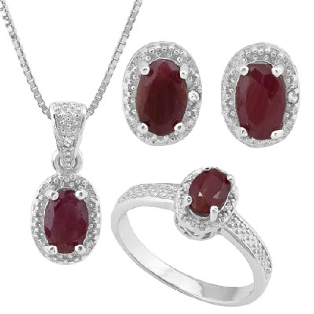 2.63 CARAT GENUINE RUBY & GENUINE DIAMOND PLATINUM OVER: 2.63 CARAT GENUINE RUBY & GENUINE DIAMOND PLATINUM OVER 0.925 STERLING SILVER SET **|**|** 2.63 CARAT GENUINE RUBY & GENUINE DIAMOND PLATINUM OVER 0.925 STERLING SILVER SET #IRS74130