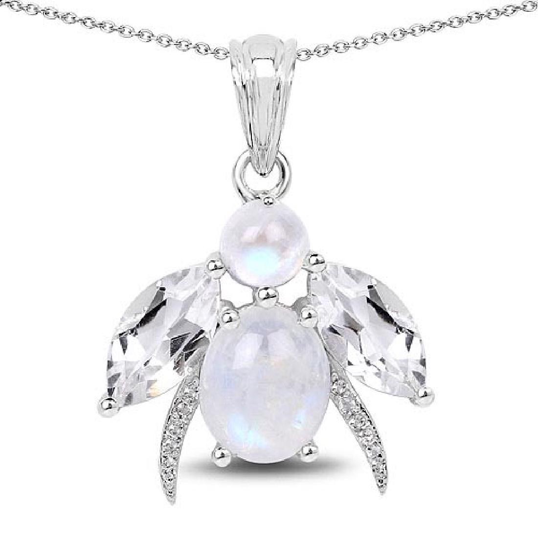 7.43 Carat Genuine White Rainbow Moonstone Crystal Qua: 7.43 Carat Genuine White Rainbow Moonstone Crystal Quartz and White Topaz .925 Sterling Silver Pendant **|**|** 7.43 Carat Genuine White Rainbow Moonstone Crystal Quartz and White Topaz .925 Sterling