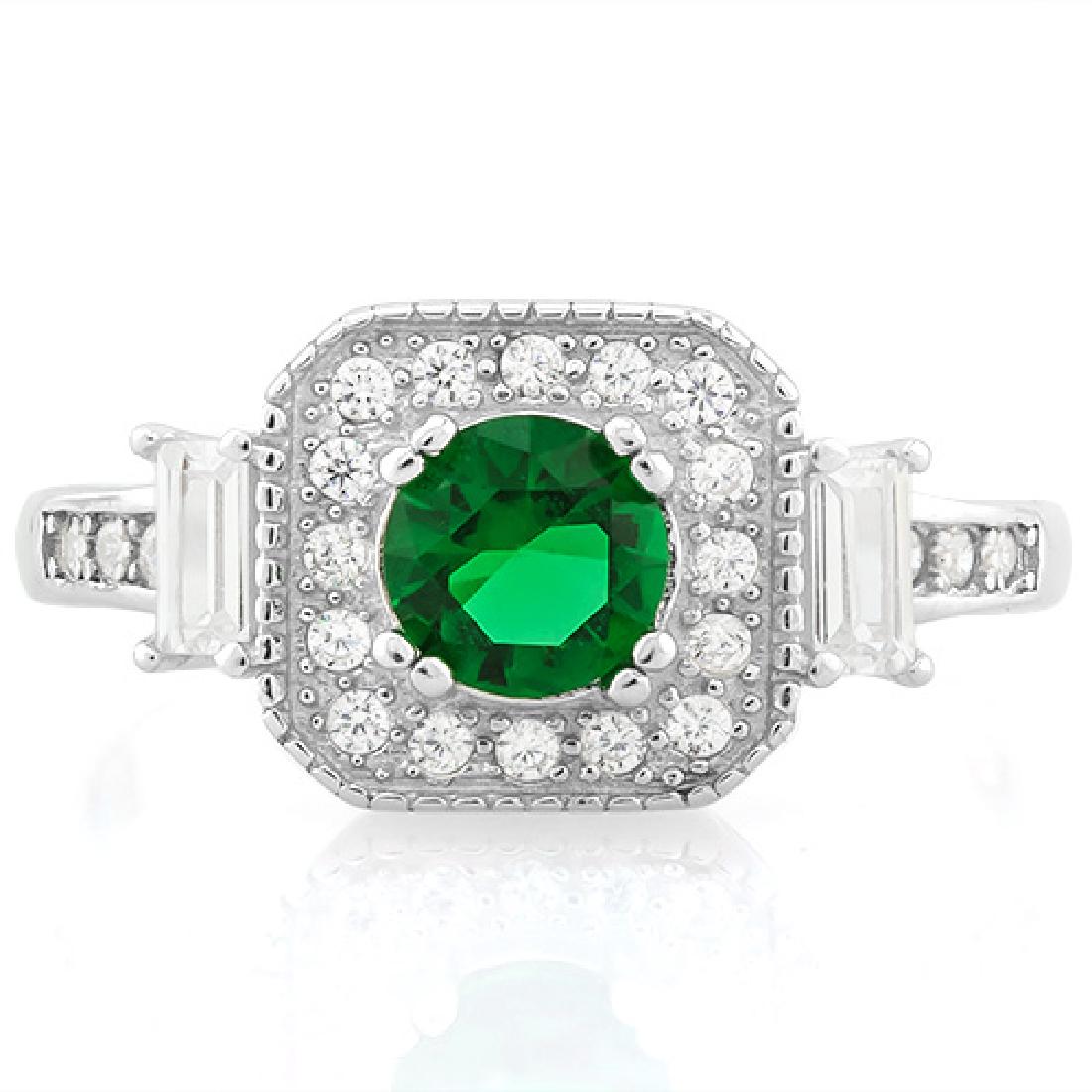3/5 CARAT CREATED EMERALD & 1/4 CARAT (24 PCS) FLAWLESS: 3/5 CARAT CREATED EMERALD & 1/4 CARAT (24 PCS) FLAWLESS CREATED DIAMOND 925 STERLING SILVER HALO RING **|**|** 3/5 CARAT CREATED EMERALD & 1/4 CARAT (24 PCS) FLAWLESS CREATED DIAMOND 925 STERLING SILV