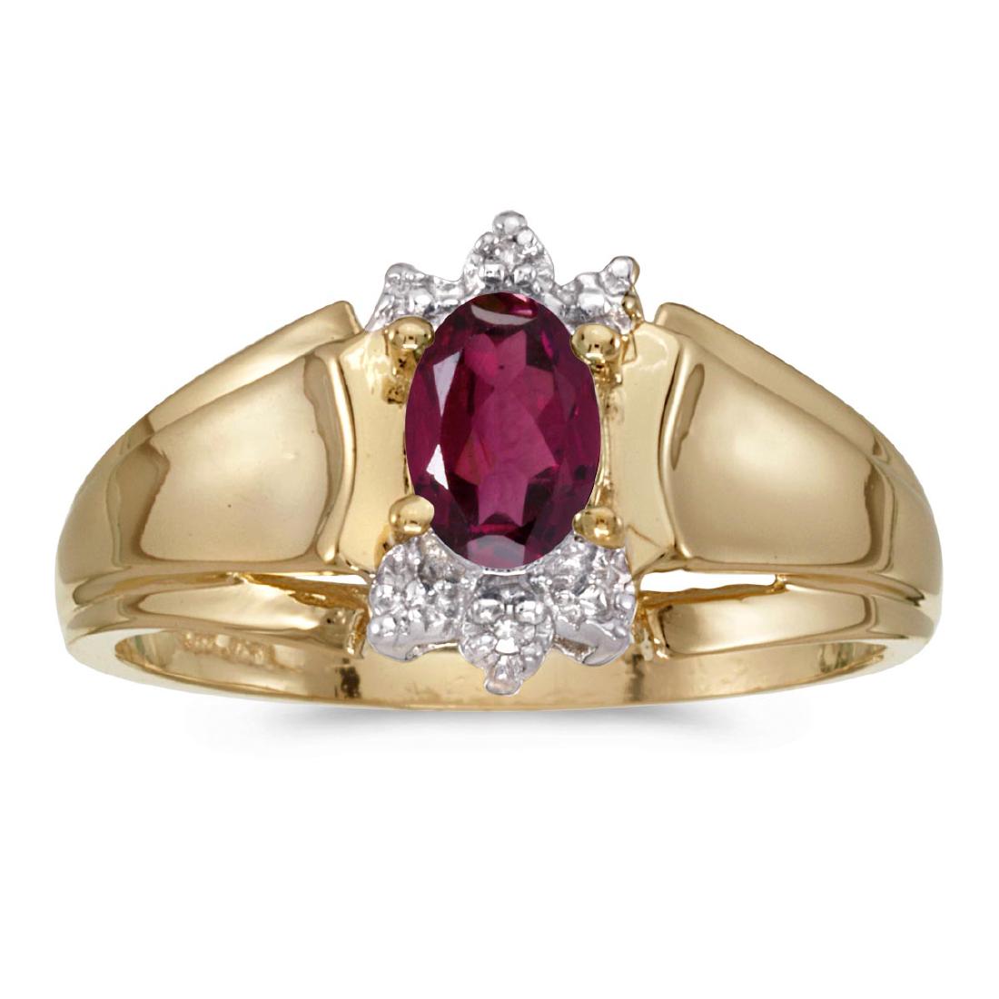 Certified 14k Yellow Gold Oval Rhodolite Garnet And Dia: Certified 14k Yellow Gold Oval Rhodolite Garnet And Diamond Ring 0.5 CTW **|**|** METAL PURITY: 14k ;METAL TYPE: Yellow gold ;GEM TYPE: rhodolite-garnet ;MAIN STONE COLOR: Red ;MAIN STONE SHAPE Oval ;