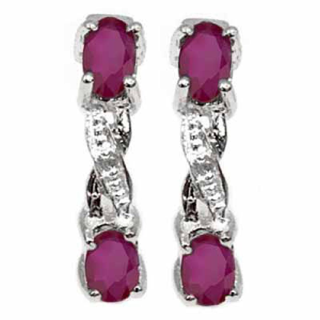0.77 CARAT TW (6 PCS) GENUINE RUBY & GENUINE DIAMOND PL: 0.77 CARAT TW (6 PCS) GENUINE RUBY & GENUINE DIAMOND PLATINUM OVER 0.925 STERLING SILVER EARRINGS **|**|** 0.77 CARAT TW (6 PCS) GENUINE RUBY & GENUINE DIAMOND PLATINUM OVER 0.925 STERLING SILVER EARR