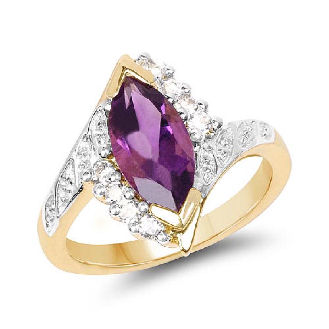 14K Yellow Gold Plated 1.77 Carat Genuine Amethyst and: 14K Yellow Gold Plated 1.77 Carat Genuine Amethyst and White Topaz .925 Sterling Silver Ring **|**|** 14K Yellow Gold Plated 1.77 Carat Genuine Amethyst and White Topaz .925 Sterling Silver Ring #IRS6