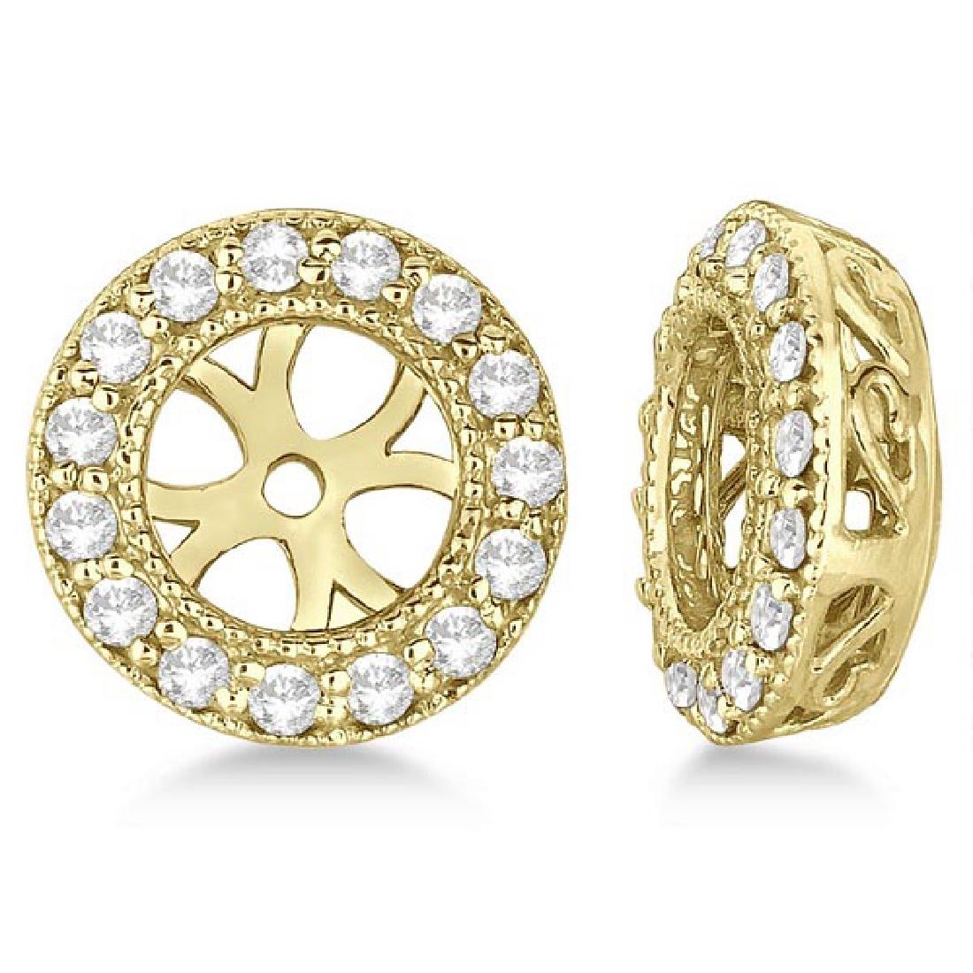 Vintage Round Cut Diamond Earring Jackets 14k Yellow Go: Vintage Round Cut Diamond Earring Jackets 14k Yellow Gold (0.27ct) **|**|** CENTER STONE; Diamond CENTER STONE CLARITY; SI CENTER STONE COLOR; G-h CENTER STONE SETTING; Pave SIDE STONE CLARITY; SIDE S