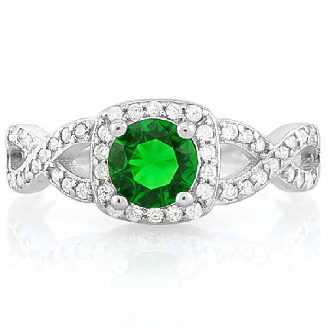 1 CARAT CREATED EMERALD & 1/2 CARAT (48 PCS) FLAWLESS C: 1 CARAT CREATED EMERALD & 1/2 CARAT (48 PCS) FLAWLESS CREATED DIAMOND 925 STERLING SILVER HALO RING **|**|** 1 CARAT CREATED EMERALD & 1/2 CARAT (48 PCS) FLAWLESS CREATED DIAMOND 925 STERLING SILVER H