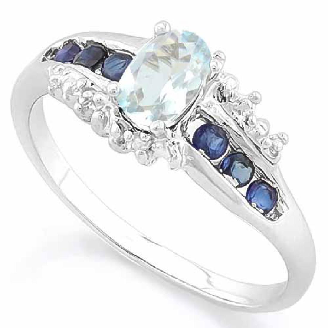 AQUAMARINE & 3 2/5 CARAT (8 PCS) GENUINE SAPPHIRE 925 S: AQUAMARINE & 3 2/5 CARAT (8 PCS) GENUINE SAPPHIRE 925 STERLING SILVER RING **|**|** AQUAMARINE & 3 2/5 CARAT (8 PCS) GENUINE SAPPHIRE 925 STERLING SILVER RING #IRS74715