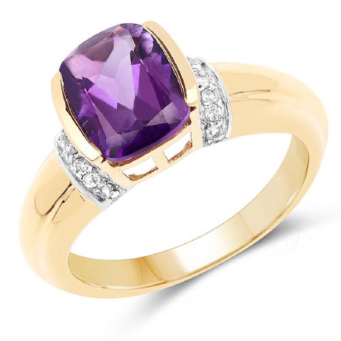 14K Yellow Gold Plated 1.52 Carat Genuine Amethyst and: 14K Yellow Gold Plated 1.52 Carat Genuine Amethyst and White Topaz .925 Sterling Silver Ring **|**|** 14K Yellow Gold Plated 1.52 Carat Genuine Amethyst and White Topaz .925 Sterling Silver Ring #IRS6