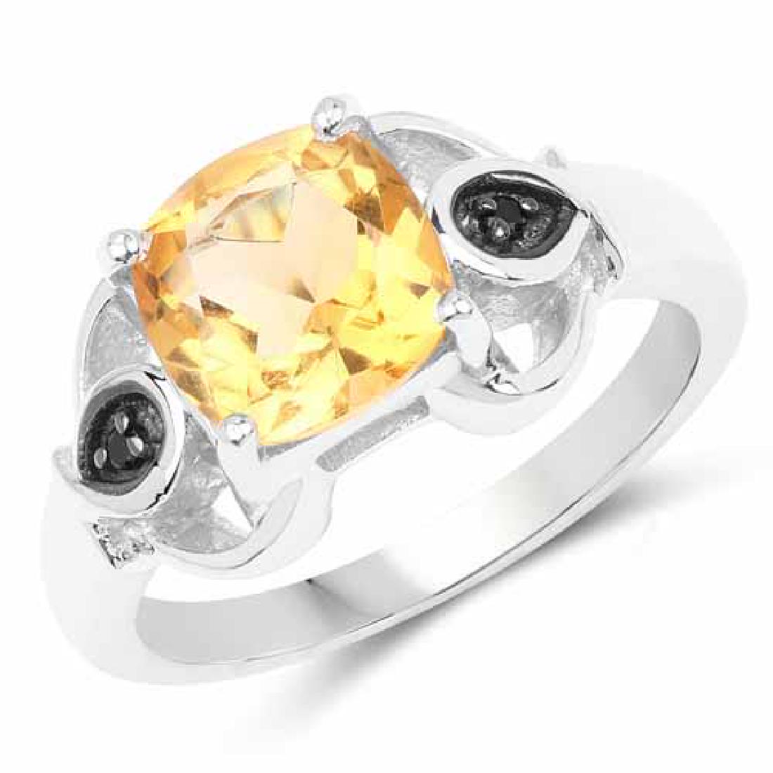 2.01 Carat Genuine Citrine and Black Spinel .925 Sterli: 2.01 Carat Genuine Citrine and Black Spinel .925 Sterling Silver Ring **|**|** 2.01 Carat Genuine Citrine and Black Spinel .925 Sterling Silver Ring #IRS75698