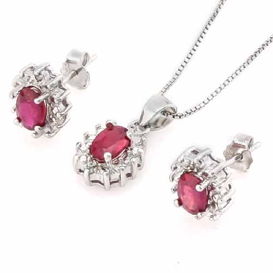 2 CARAT AFRICAN RUBY & DIAMOND 925 STERLING SILVER SET: 2 CARAT AFRICAN RUBY & DIAMOND 925 STERLING SILVER SET **|**|** 2 CARAT AFRICAN RUBY & DIAMOND 925 STERLING SILVER SET #IRS74798