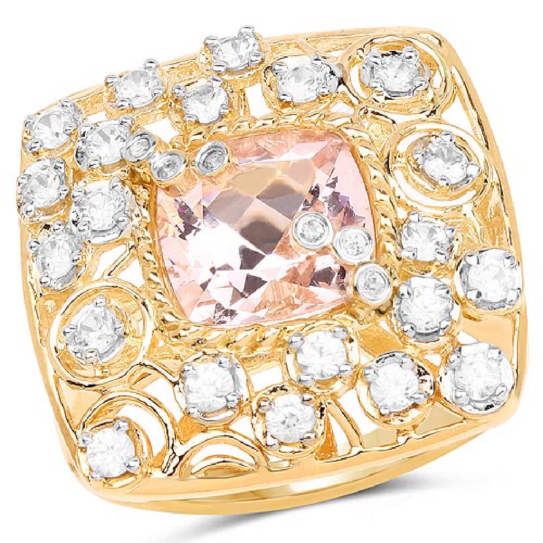 14K Yellow Gold Plated 3.33 Carat Synthartic Morganite: 14K Yellow Gold Plated 3.33 Carat Synthartic Morganite and White Topaz .925 Sterling Silver Ring **|**|** 14K Yellow Gold Plated 3.33 Carat Synthartic Morganite and White Topaz .925 Sterling Silver Ri