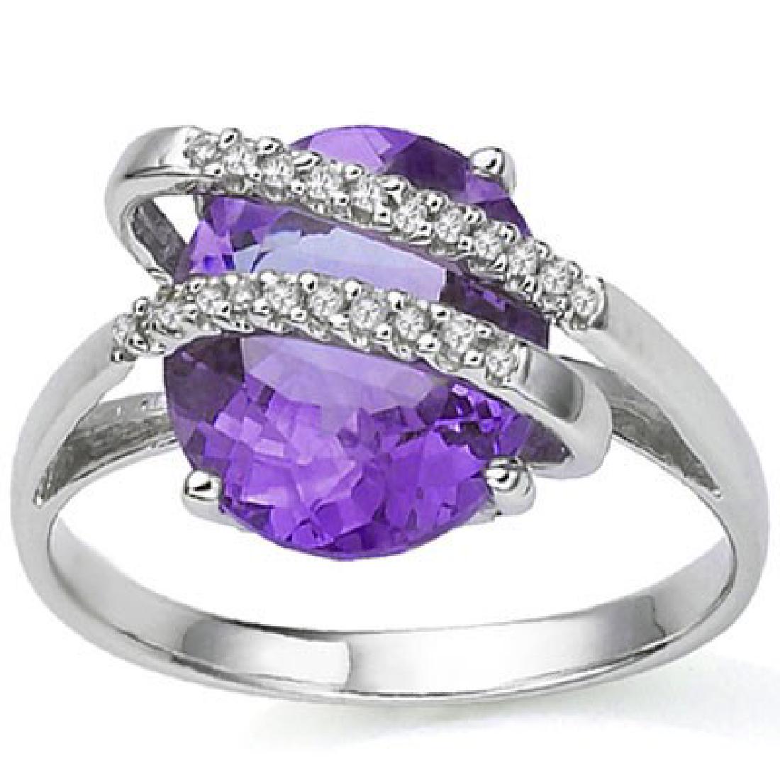 3.25 CT AMETHYST & 2 PCS WHITE DIAMOND PLATINUM OVER 0.: 3.25 CT AMETHYST & 2 PCS WHITE DIAMOND PLATINUM OVER 0.925 STERLING SILVER RING **|**|** 3.25 CT AMETHYST & 2 PCS WHITE DIAMOND PLATINUM OVER 0.925 STERLING SILVER RING #IRS74304