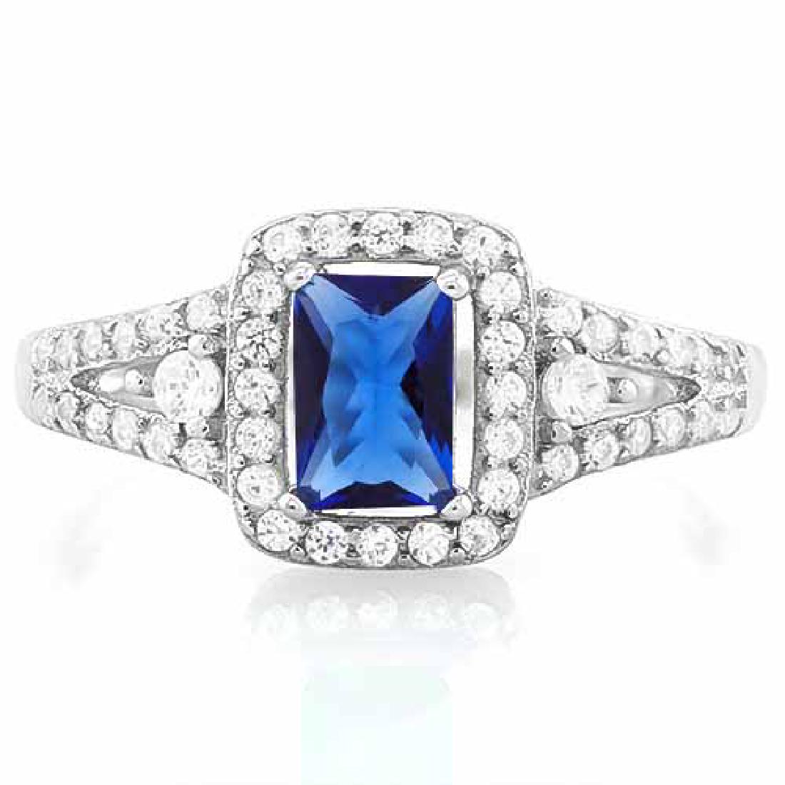 2/3 CARAT CREATED BLUE SAPPHIRE & 4 3/5 CARAT (46 PCS): 2/3 CARAT CREATED BLUE SAPPHIRE & 4 3/5 CARAT (46 PCS) FLAWLESS CREATED DIAMOND 925 STERLING SILVER HALO RING **|**|** 2/3 CARAT CREATED BLUE SAPPHIRE & 4 3/5 CARAT (46 PCS) FLAWLESS CREATED DIAMOND 9