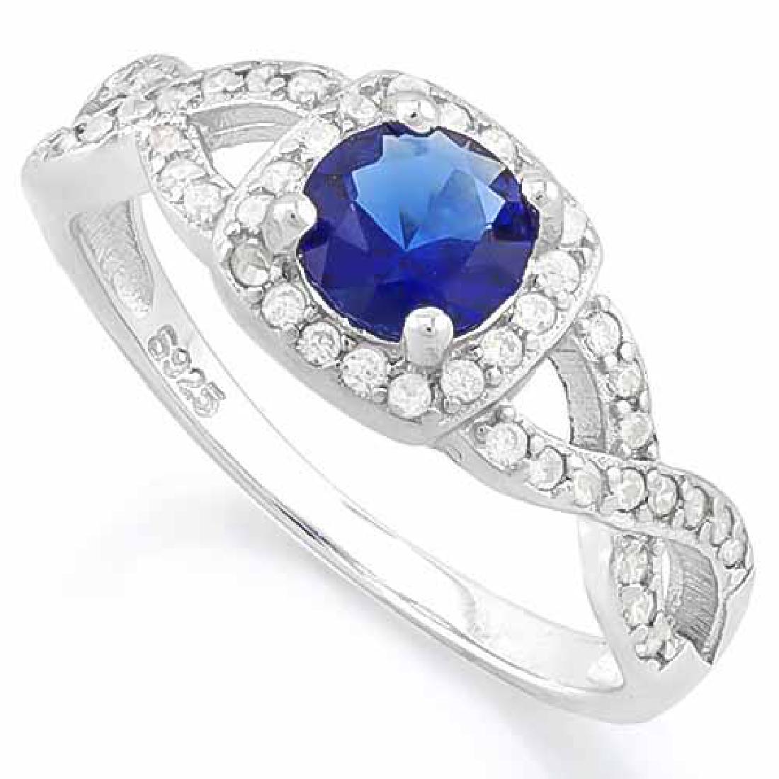 1 CARAT CREATED BLUE SAPPHIRE & 1/2 CARAT (48 PCS) FLAW: 1 CARAT CREATED BLUE SAPPHIRE & 1/2 CARAT (48 PCS) FLAWLESS CREATED DIAMOND 925 STERLING SILVER HALO RING **|**|** 1 CARAT CREATED BLUE SAPPHIRE & 1/2 CARAT (48 PCS) FLAWLESS CREATED DIAMOND 925 STERL