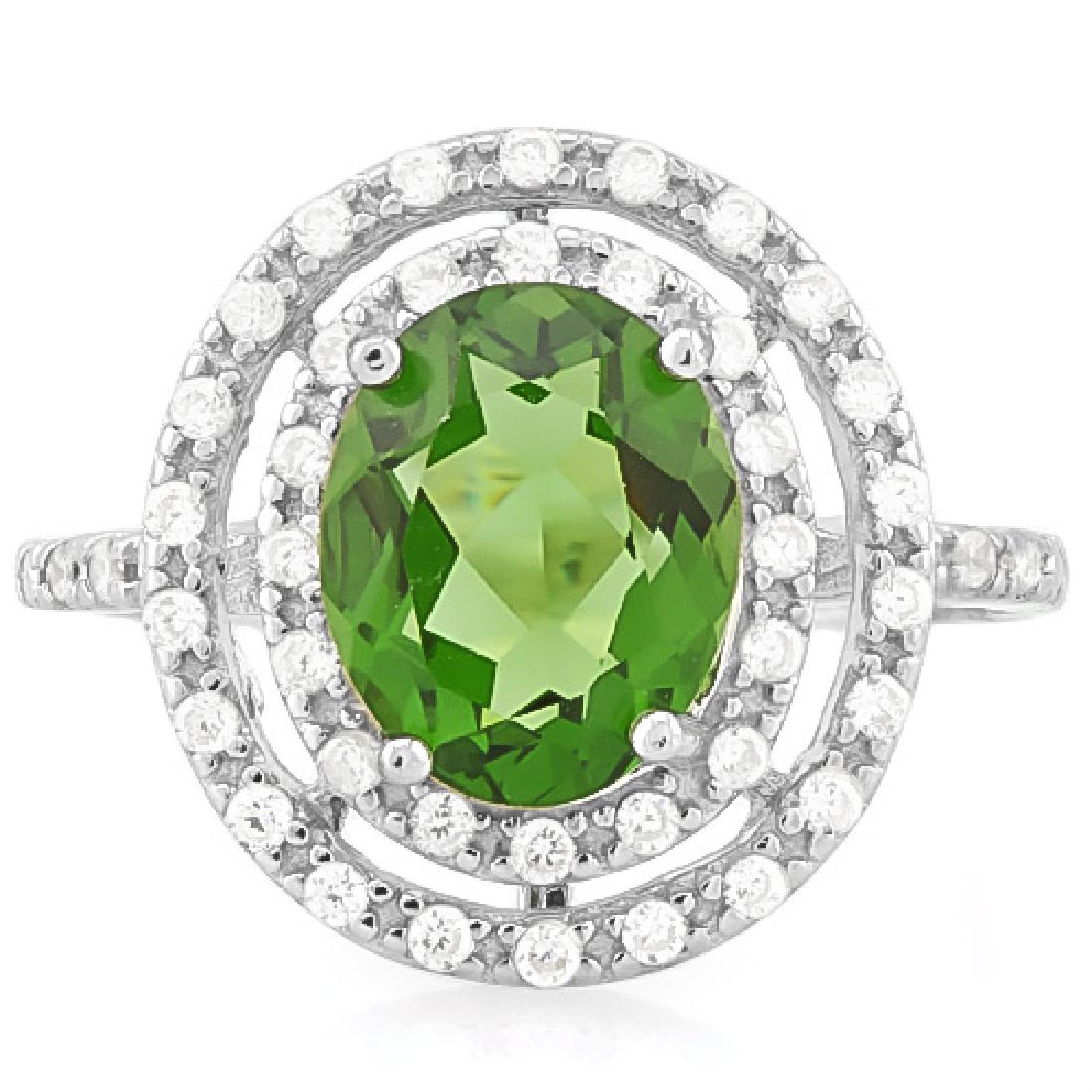 3 1/2 CARAT CREATED GREEN SAPPHIRE & 4 CARAT (40 PCS) F: 3 1/2 CARAT CREATED GREEN SAPPHIRE & 4 CARAT (40 PCS) FLAWLESS CREATED DIAMOND 925 STERLING SILVER RING **|**|** 3 1/2 CARAT CREATED GREEN SAPPHIRE & 4 CARAT (40 PCS) FLAWLESS CREATED DIAMOND 925 STER