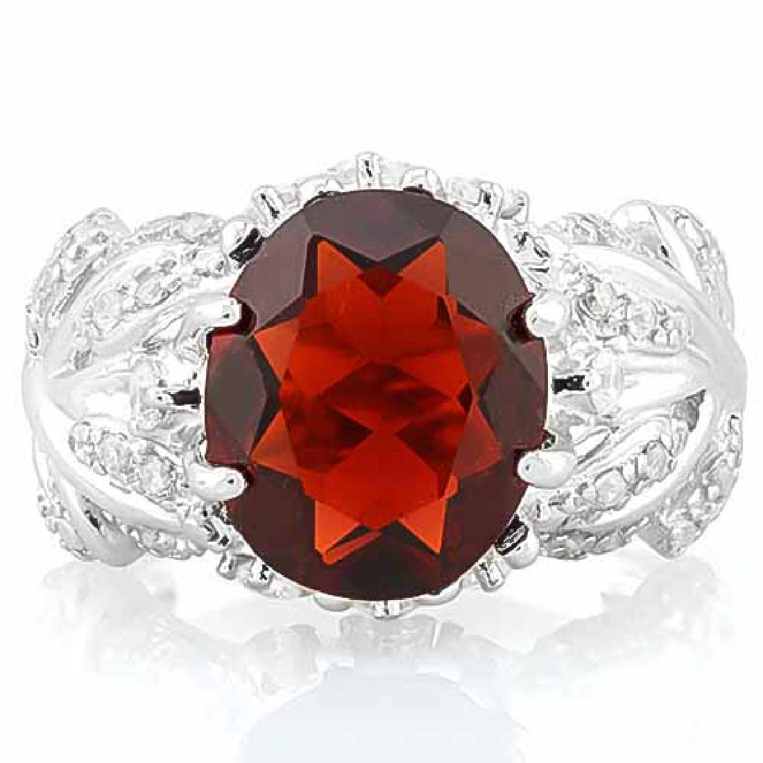5 CARAT CREATED GARNET & 4 CARAT (40 PCS) FLAWLESS CREA: 5 CARAT CREATED GARNET & 4 CARAT (40 PCS) FLAWLESS CREATED DIAMOND 925 STERLING SILVER RING **|**|** 5 CARAT CREATED GARNET & 4 CARAT (40 PCS) FLAWLESS CREATED DIAMOND 925 STERLING SILVER RING #IRS746