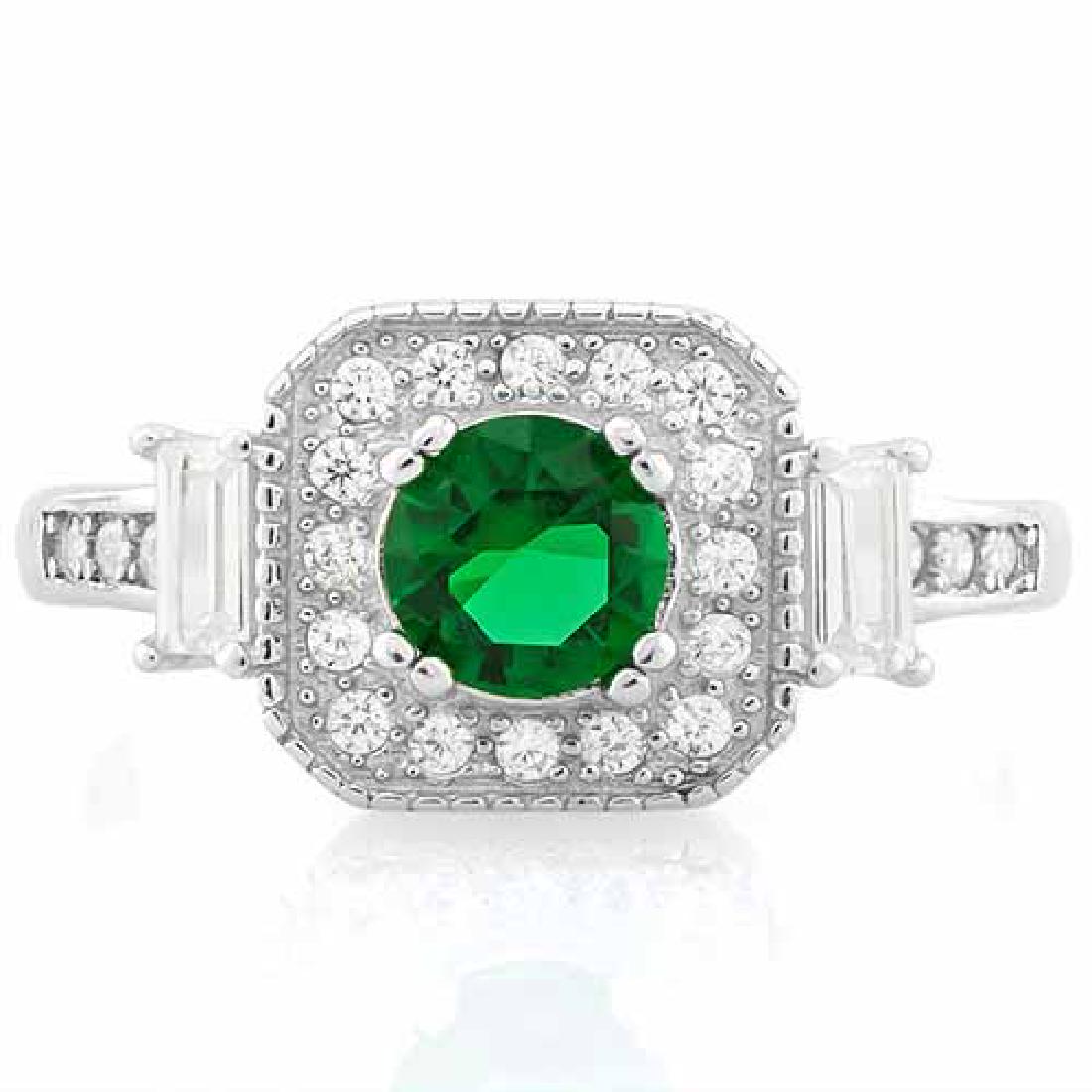 3/5 CARAT CREATED EMERALD & 1/4 CARAT (24 PCS) FLAWLESS: 3/5 CARAT CREATED EMERALD & 1/4 CARAT (24 PCS) FLAWLESS CREATED DIAMOND 925 STERLING SILVER HALO RING **|**|** 3/5 CARAT CREATED EMERALD & 1/4 CARAT (24 PCS) FLAWLESS CREATED DIAMOND 925 STERLING SILV