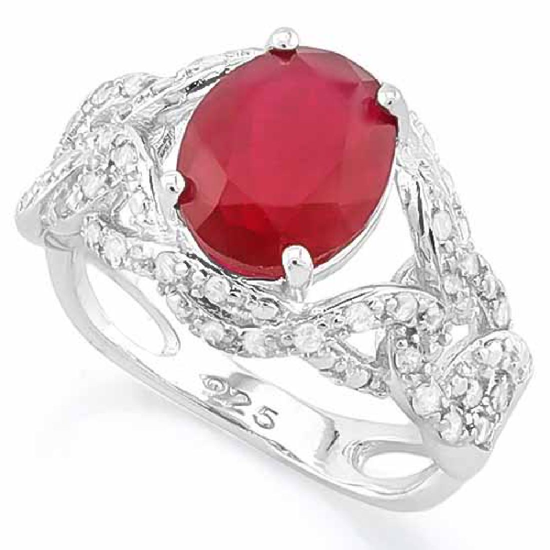 3 1/2 CARAT CREATED RUBY & 4 1/5 CARAT (42 PCS) FLAWLES: 3 1/2 CARAT CREATED RUBY & 4 1/5 CARAT (42 PCS) FLAWLESS CREATED DIAMOND 925 STERLING SILVER RING **|**|** 3 1/2 CARAT CREATED RUBY & 4 1/5 CARAT (42 PCS) FLAWLESS CREATED DIAMOND 925 STERLING SILVER 
