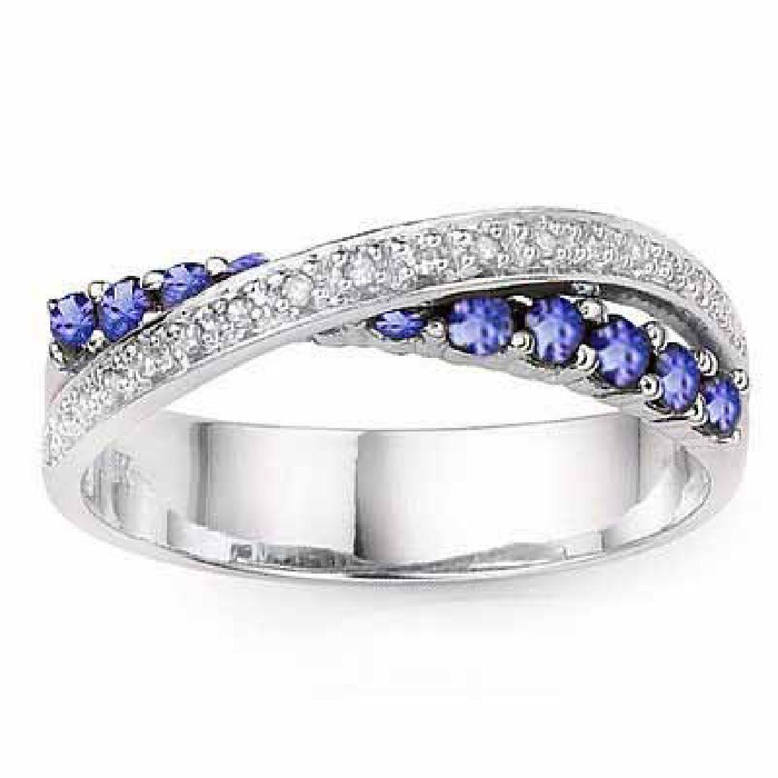0.46 CT GENUINE TANZANITE & 2 PCS GENUINE DIAMOND PLATI: 0.46 CT GENUINE TANZANITE & 2 PCS GENUINE DIAMOND PLATINUM OVER 0.925 STERLING SILVER RING **|**|** 0.46 CT GENUINE TANZANITE & 2 PCS GENUINE DIAMOND PLATINUM OVER 0.925 STERLING SILVER RING #IRS74427