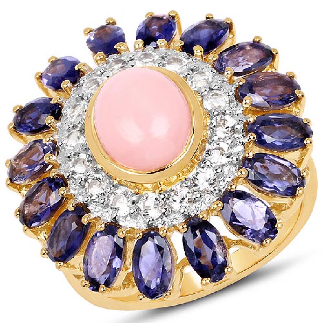 14K Yellow Gold Plated 5.44 Carat Genuine Pink Opal Io: 14K Yellow Gold Plated 5.44 Carat Genuine Pink Opal Iolite And White Topaz .925 Sterling Silver Ring **|**|** 14K Yellow Gold Plated 5.44 Carat Genuine Pink Opal Iolite And White Topaz .925 Sterling S
