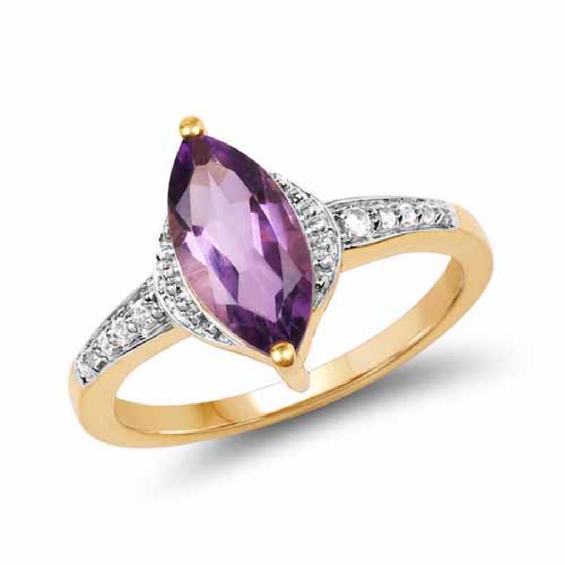 14K Yellow Gold Plated 1.55 Carat Genuine Amethyst and: 14K Yellow Gold Plated 1.55 Carat Genuine Amethyst and White Topaz .925 Sterling Silver Ring **|**|** 14K Yellow Gold Plated 1.55 Carat Genuine Amethyst and White Topaz .925 Sterling Silver Ring #IRS7