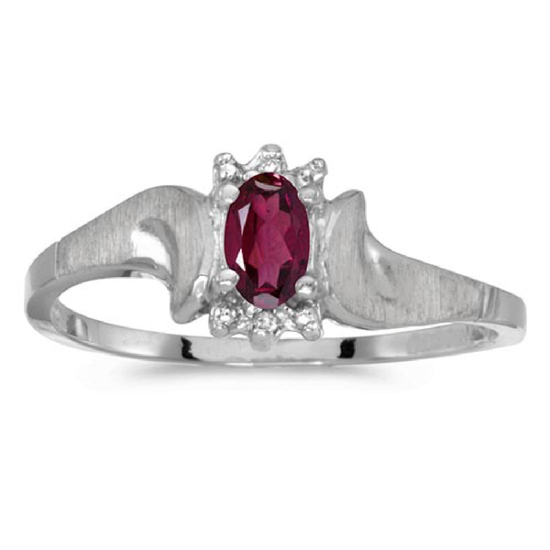 Certified 10k White Gold Oval Rhodolite Garnet And Diam: Certified 10k White Gold Oval Rhodolite Garnet And Diamond Satin Finish Ring 0.24 CTW **|**|** METAL PURITY: 10k ;METAL TYPE: White gold ;GEM TYPE: rhodolite-garnet ;MAIN STONE COLOR: Red ;MAIN STONE 
