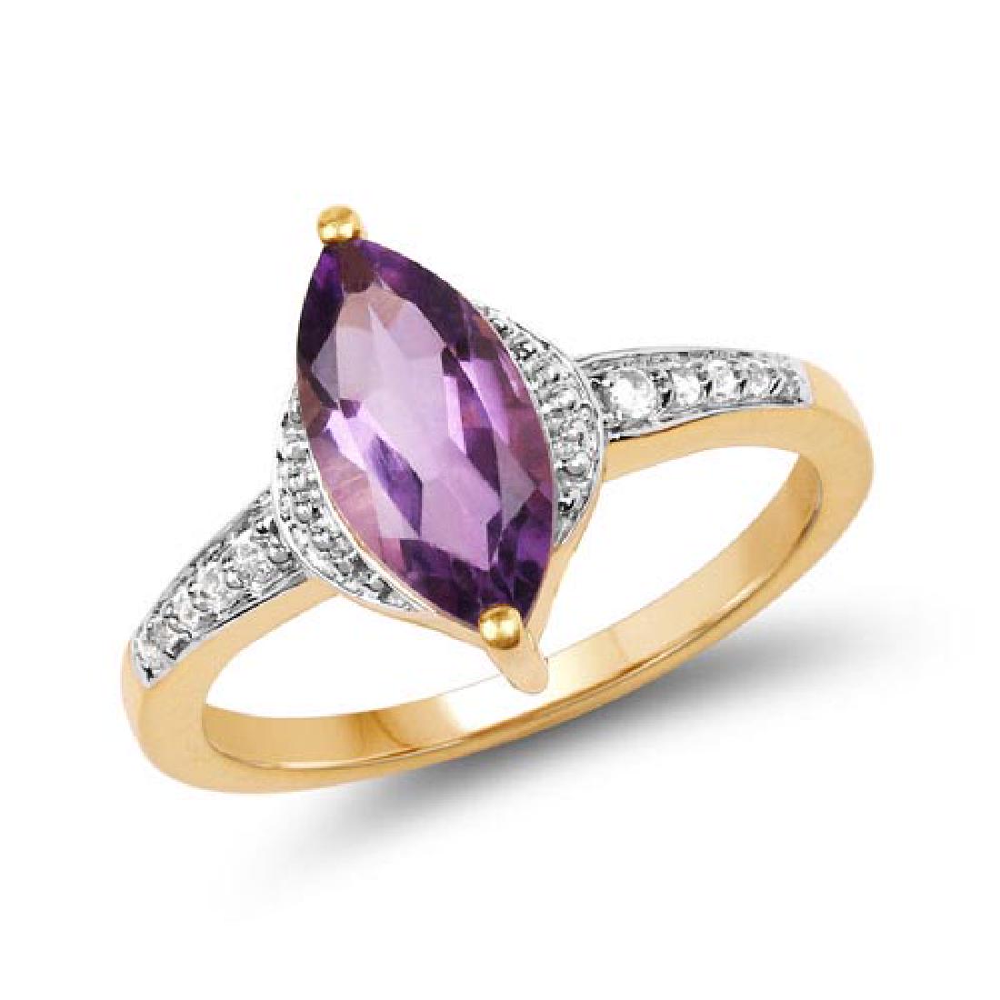 14K Yellow Gold Plated 1.55 Carat Genuine Amethyst and: 14K Yellow Gold Plated 1.55 Carat Genuine Amethyst and White Topaz .925 Sterling Silver Ring **|**|** 14K Yellow Gold Plated 1.55 Carat Genuine Amethyst and White Topaz .925 Sterling Silver Ring #IRS8