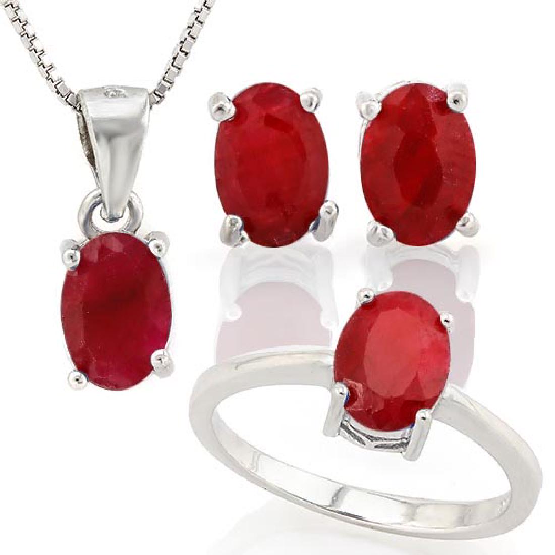 5 CARAT ENHANCED GENUINE RUBY 925 STERLING SILVER SET: 5 CARAT ENHANCED GENUINE RUBY 925 STERLING SILVER SET **|**|** 5 CARAT ENHANCED GENUINE RUBY 925 STERLING SILVER SET #IRS88798