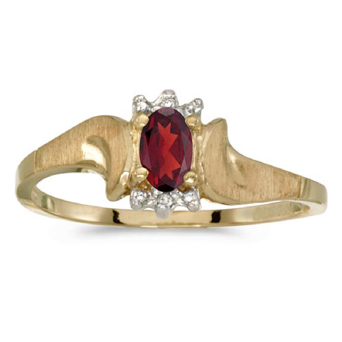 Certified 14k Yellow Gold Oval Garnet And Diamond Satin: Certified 14k Yellow Gold Oval Garnet And Diamond Satin Finish Ring 0.24 CTW **|**|** METAL PURITY: 14k ;METAL TYPE: Yellow gold ;GEM TYPE: garnet ;MAIN STONE COLOR: Red ;MAIN STONE SHAPE Oval ;STONE 