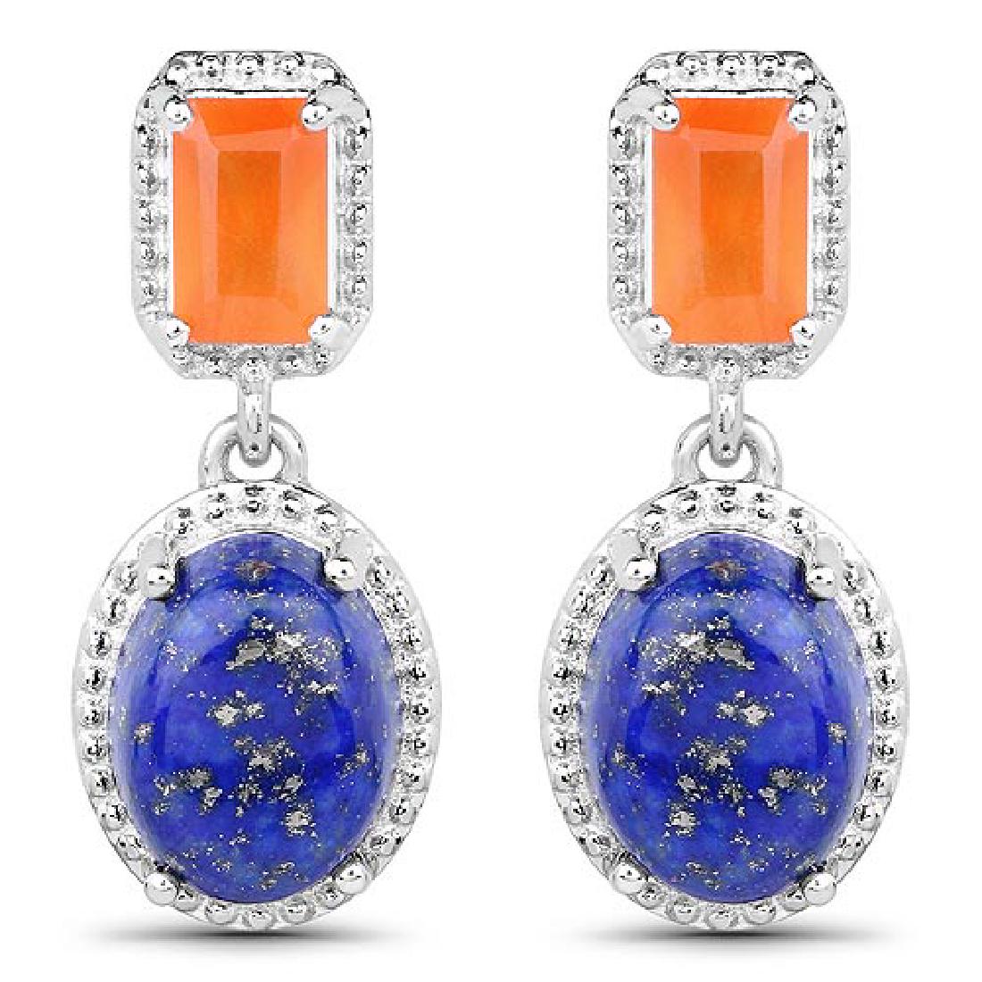 5.22 Carat Genuine Carnelian and Lapis .925 Sterling Si: 5.22 Carat Genuine Carnelian and Lapis .925 Sterling Silver Earrings **|**|** 5.22 Carat Genuine Carnelian and Lapis .925 Sterling Silver Earrings #IRS85002