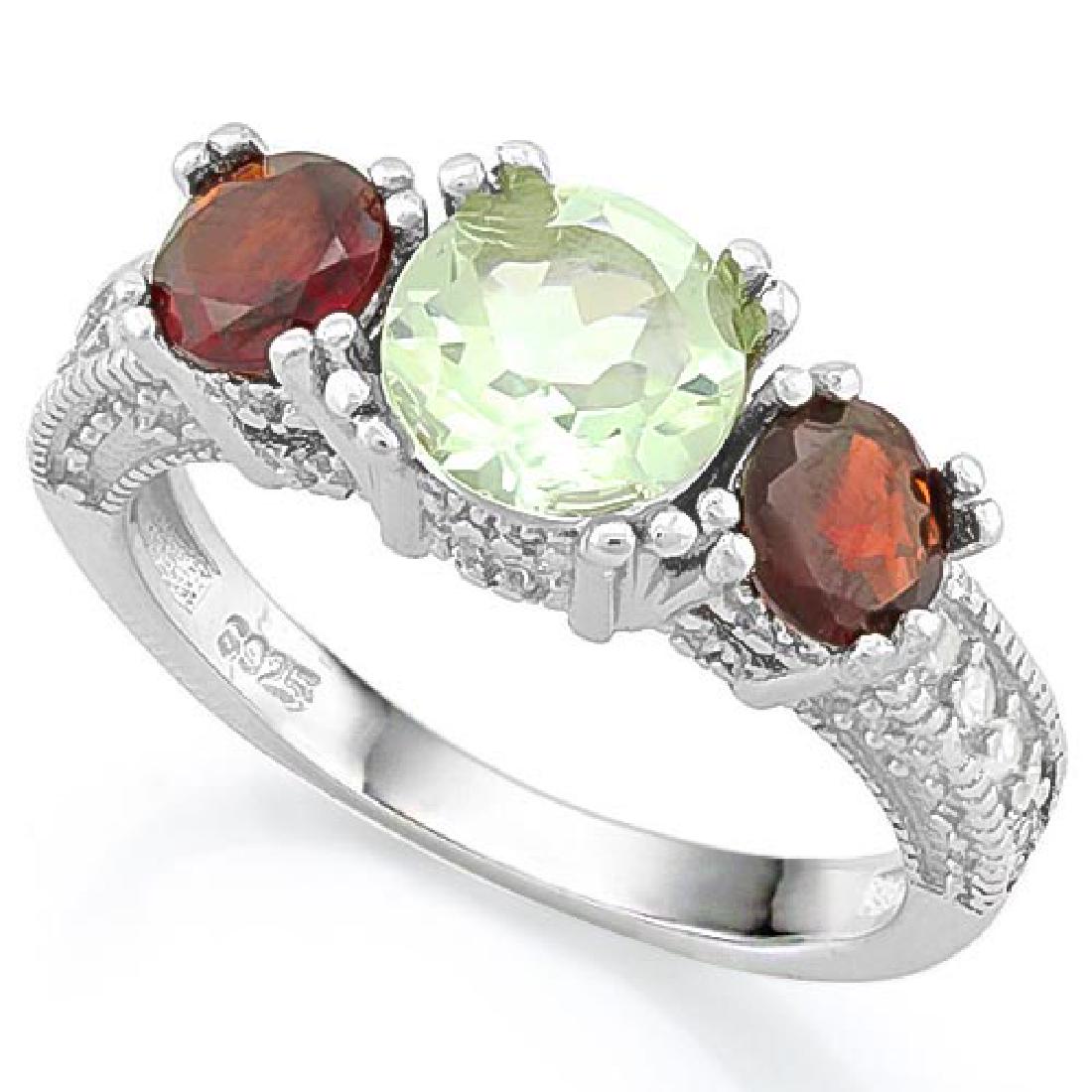 GREEN AMETHYST & 2 1/2 CARAT GARNET 925 STERLING SILVER: GREEN AMETHYST & 2 1/2 CARAT GARNET 925 STERLING SILVER RING **|**|** GREEN AMETHYST & 2 1/2 CARAT GARNET 925 STERLING SILVER RING #IRS39427