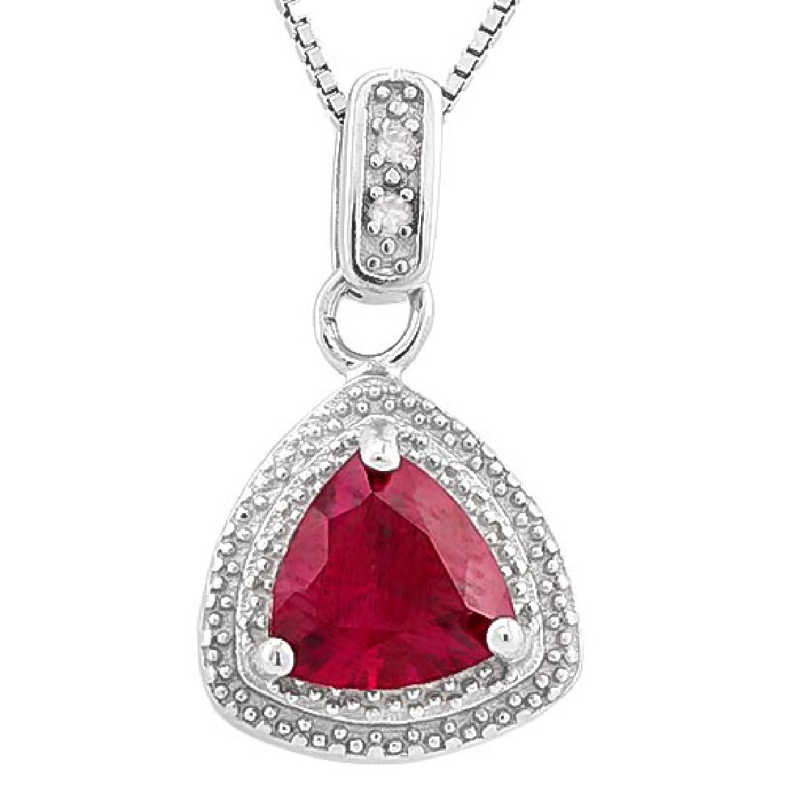 1 1/2 CARAT CREATED RUBY & DIAMOND 925 STERLING SILVER: 1 1/2 CARAT CREATED RUBY & DIAMOND 925 STERLING SILVER PENDANT **|**|** 1 1/2 CARAT CREATED RUBY & DIAMOND 925 STERLING SILVER PENDANT #IRS89086