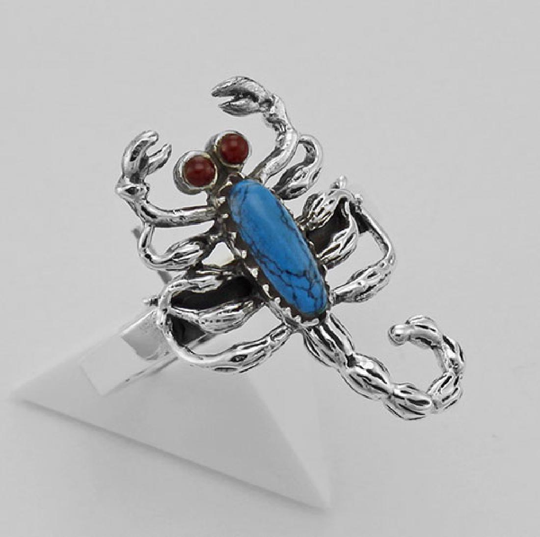 Scorpion Ring - Turquoise / Carnelian - Scorpio Sterlin: Scorpion Ring - Turquoise / Carnelian - Scorpio Sterling Silver **|**|** #R-160 Sterling Silver Scorpion Ring - Turquoise / Carnelian - Scorpio - This Sterling Silver Scorpion ring with Turquoise body