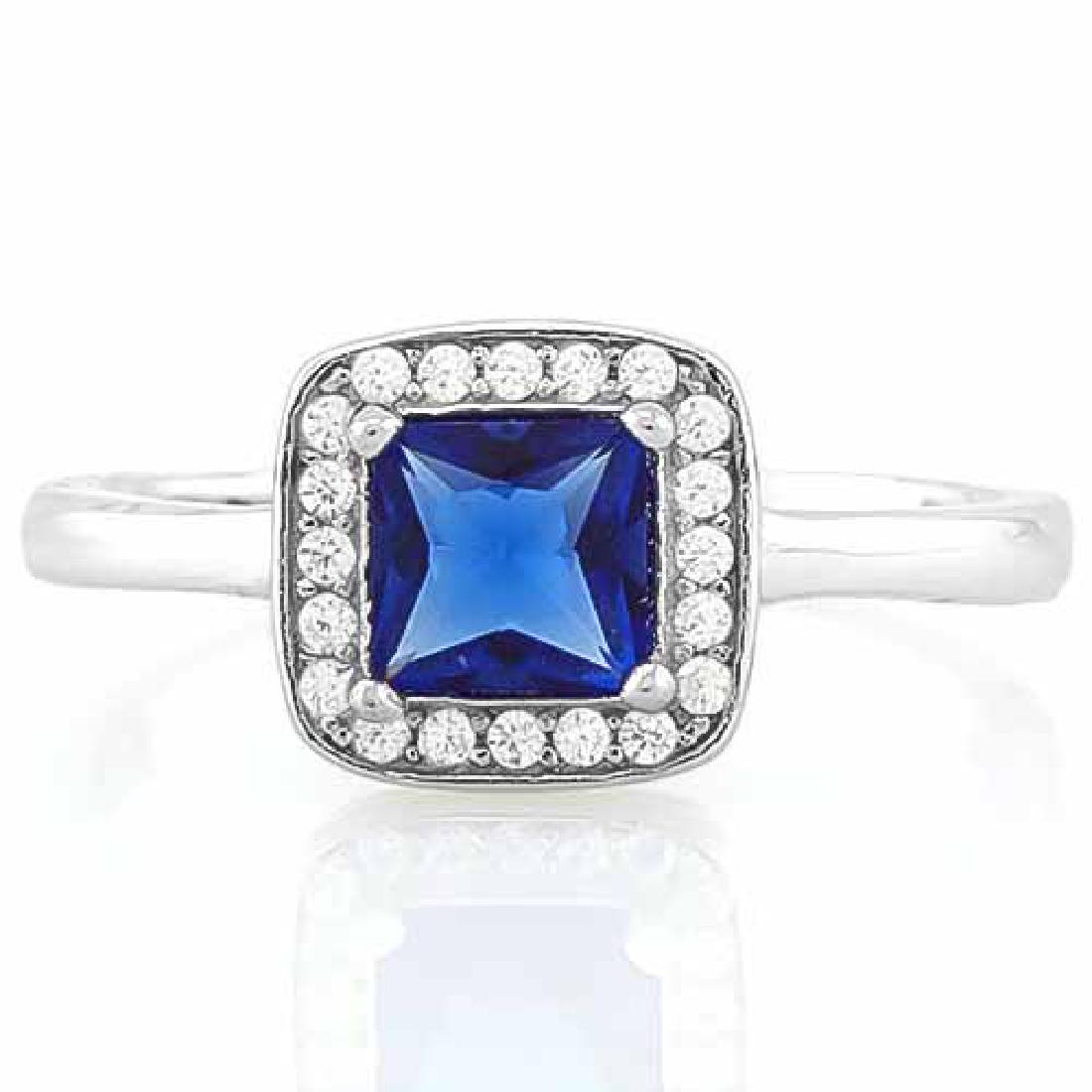 1 1/2 CARAT CREATED BLUE SAPPHIRE & 1/5 CARAT (20 PCS): 1 1/2 CARAT CREATED BLUE SAPPHIRE & 1/5 CARAT (20 PCS) FLAWLESS CREATED DIAMOND 925 STERLING SILVER HOLO RING **|**|** 1 1/2 CARAT CREATED BLUE SAPPHIRE & 1/5 CARAT (20 PCS) FLAWLESS CREATED DIAMOND 9