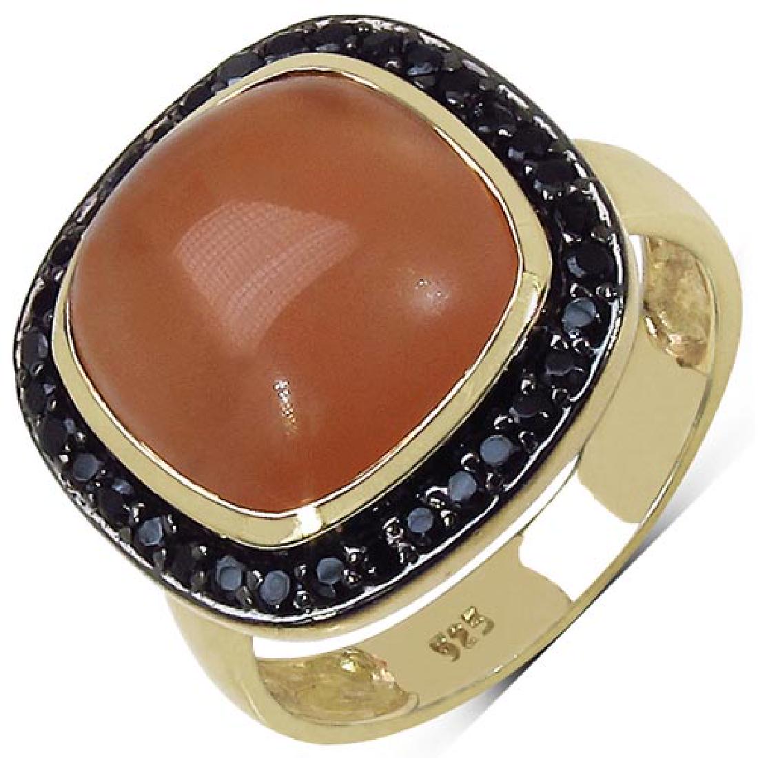 14K Yellow Gold Plated 7.50 ct. t.w. Peach Moonstone an: 14K Yellow Gold Plated 7.50 ct. t.w. Peach Moonstone and Black Spinel Ring in Sterling Silver **|**|** 14K Yellow Gold Plated 7.50 ct. t.w. Peach Moonstone and Black Spinel Ring in Sterling Silver #IR