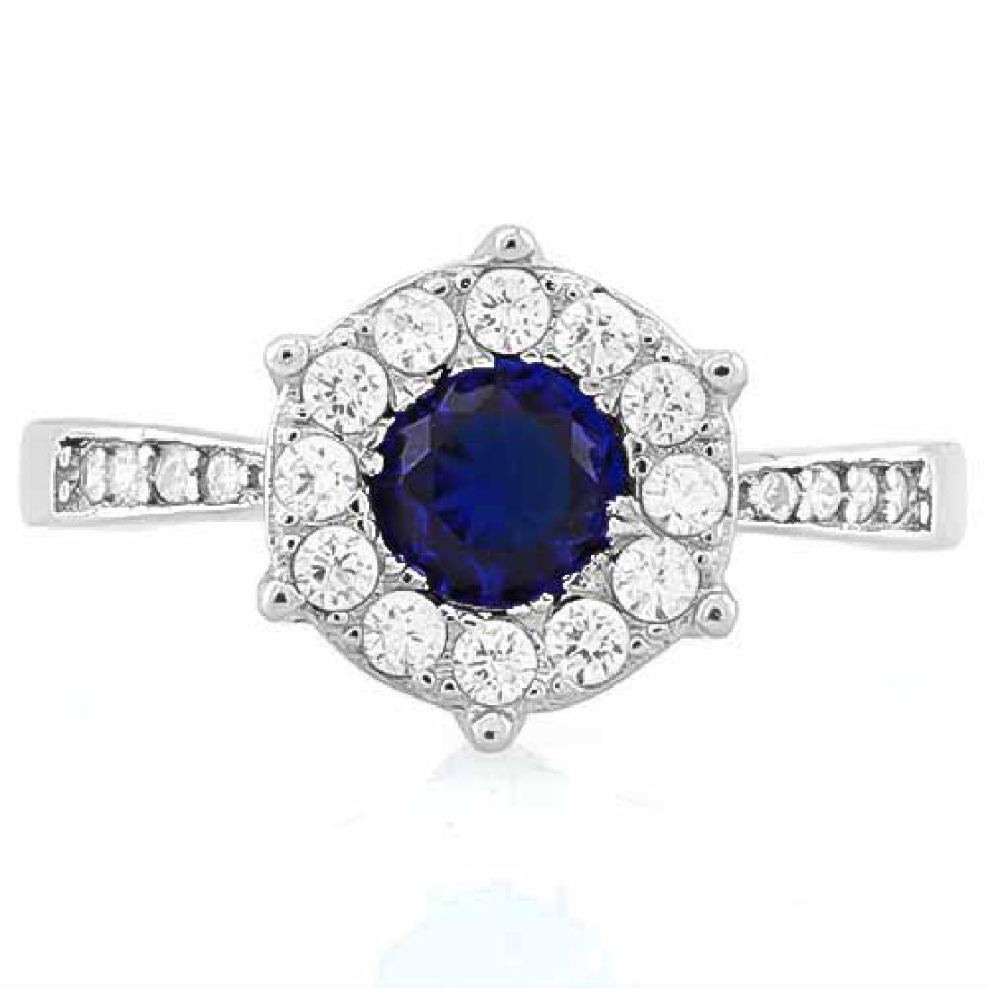 1 CARAT CREATED BLUE SAPPHIRE & 1/4 CARAT (24 PCS) FLAW: 1 CARAT CREATED BLUE SAPPHIRE & 1/4 CARAT (24 PCS) FLAWLESS CREATED DIAMOND 925 STERLING SILVER HALO RING **|**|** 1 CARAT CREATED BLUE SAPPHIRE & 1/4 CARAT (24 PCS) FLAWLESS CREATED DIAMOND 925 STERL