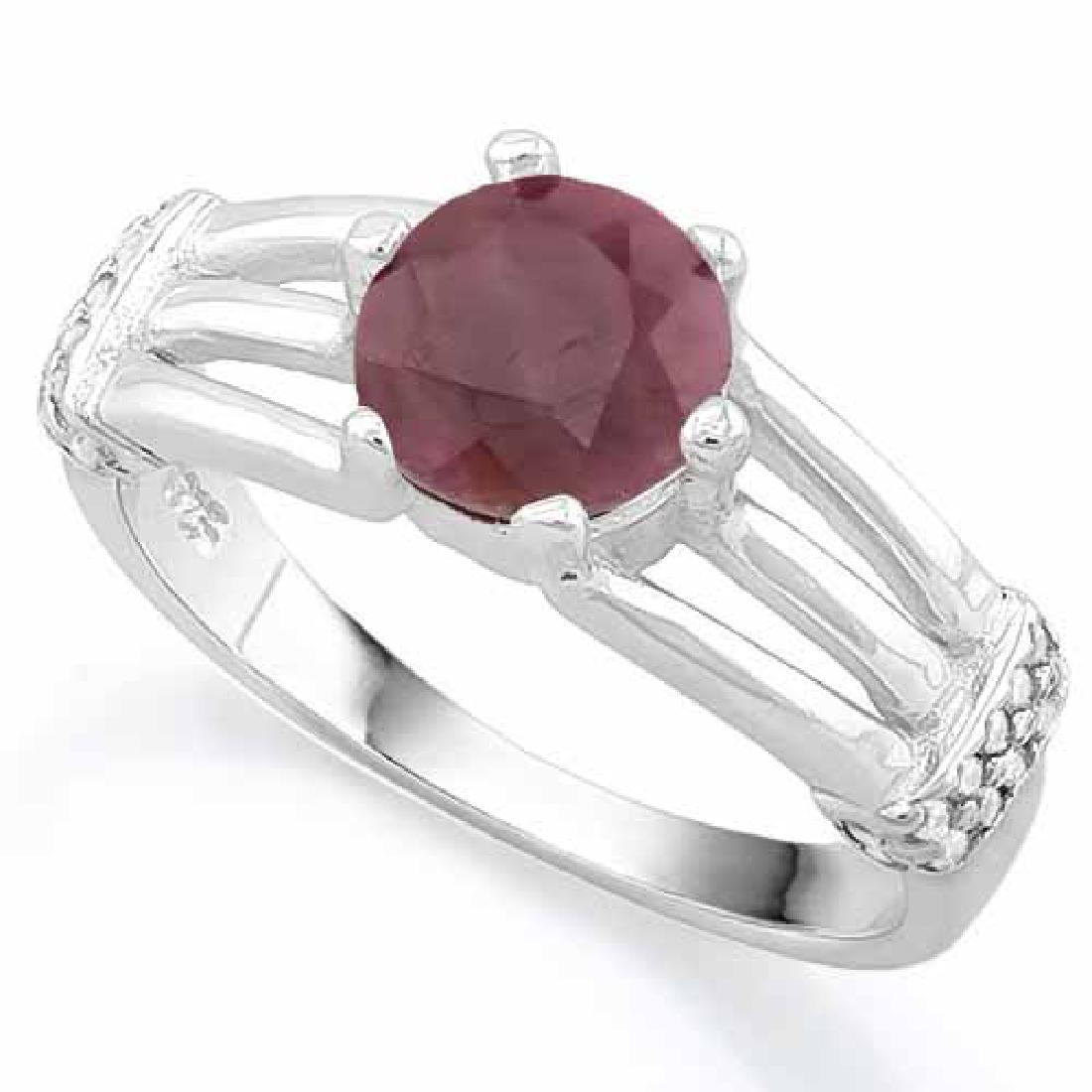 1 3/5 CARAT RUBY & (20 PCS) FLAWLESS CREATED DIAMOND 92: 1 3/5 CARAT RUBY & (20 PCS) FLAWLESS CREATED DIAMOND 925 STERLING SILVER RING **|**|** 1 3/5 CARAT RUBY & (20 PCS) FLAWLESS CREATED DIAMOND 925 STERLING SILVER RING #IRS74466