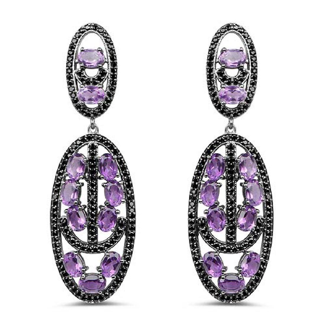 12.45 Carat Genuine Amethyst and Black Spinel .925 Ster: 12.45 Carat Genuine Amethyst and Black Spinel .925 Sterling Silver Earrings **|**|** 12.45 Carat Genuine Amethyst and Black Spinel .925 Sterling Silver Earrings #IRS99496