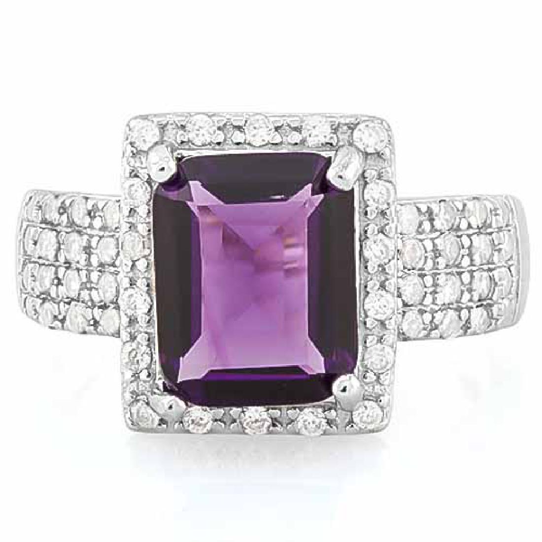 4 CARAT CREATED AMETHYST & 4 1/5 CARAT (42 PCS) FLAWLES: 4 CARAT CREATED AMETHYST & 4 1/5 CARAT (42 PCS) FLAWLESS CREATED DIAMOND 925 STERLING SILVER HALO RING **|**|** 4 CARAT CREATED AMETHYST & 4 1/5 CARAT (42 PCS) FLAWLESS CREATED DIAMOND 925 STERLING SI