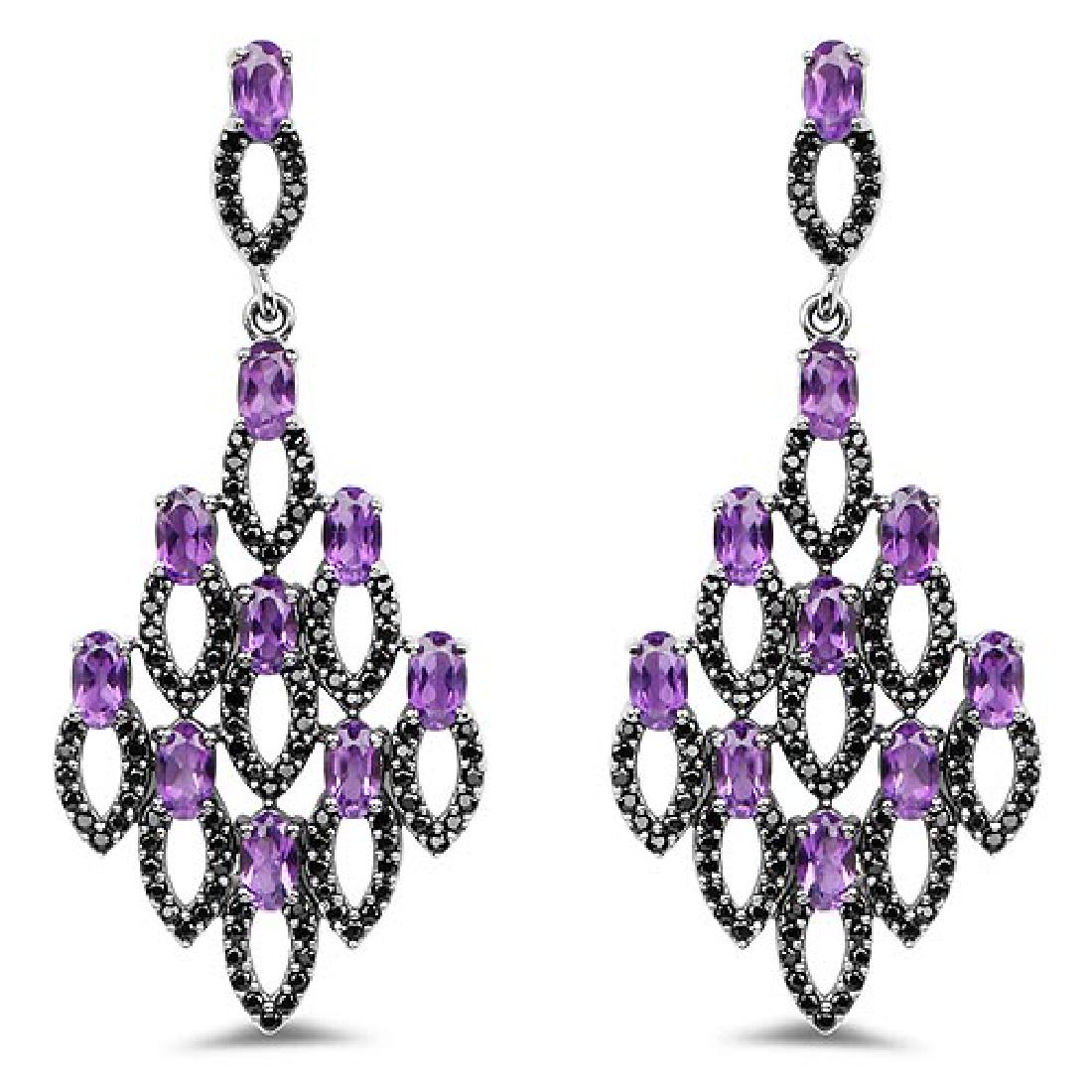 6.00 Carat Genuine Amethyst and Black Spinel .925 Sterl: 6.00 Carat Genuine Amethyst and Black Spinel .925 Sterling Silver Earrings **|**|** 6.00 Carat Genuine Amethyst and Black Spinel .925 Sterling Silver Earrings #IRS99497